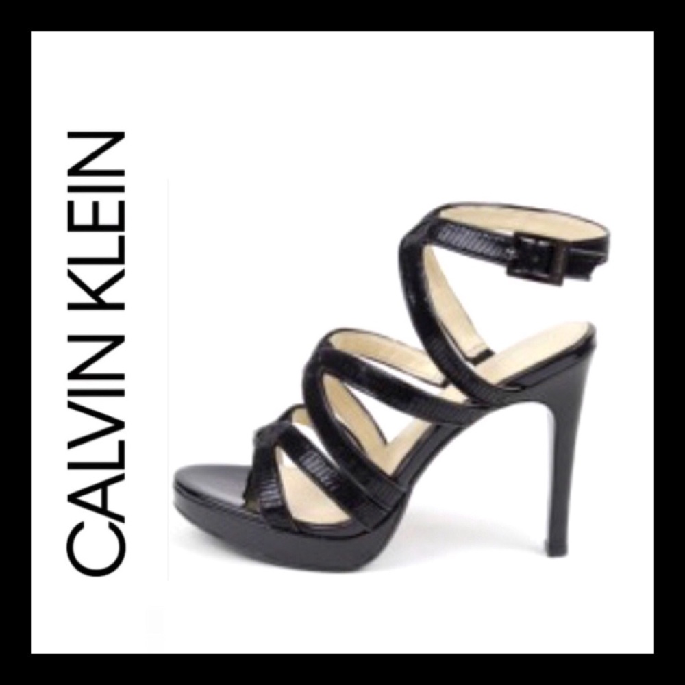 New Black Calvin Klein Liz Strappy Platform Heels